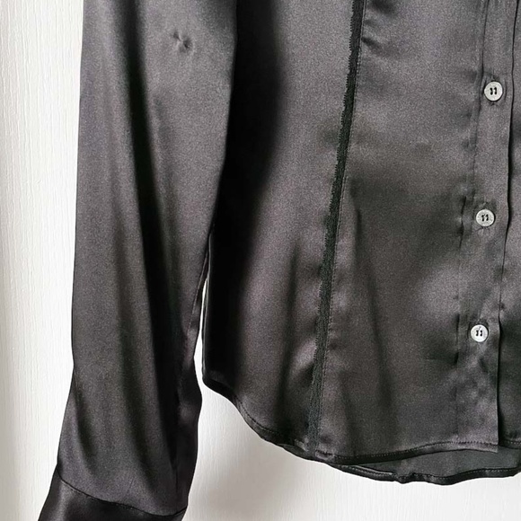 D&G Jet Black Silk & Lace Trim Fitted Shirt - Picture 6 of 16